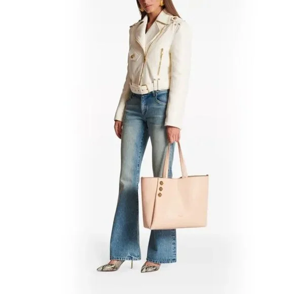 Balmain Embleme Medium Leather Shoulder Bag – Taupe - Picture 6 of 13